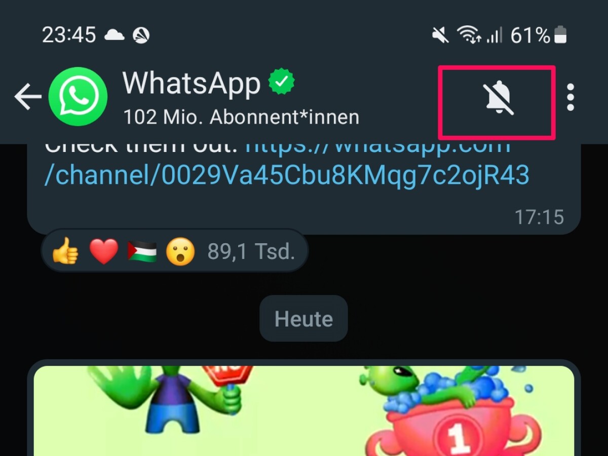 Pour recevoir des notifications push des chaînes WhatsApp, vous devez appuyer sur la cloche après vous être abonné.