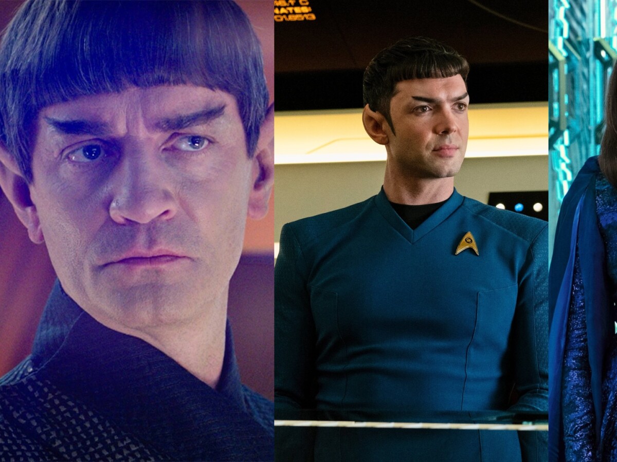 Star Trek: hay silencio de radio entre Spock (centro: Ethan Peck) y su padre Sarek (izquierda: James Frain).  Sin embargo, la madre de Spock, Amanda (Mia Kirshner, a la derecha), se mantiene en contacto con su hijo.