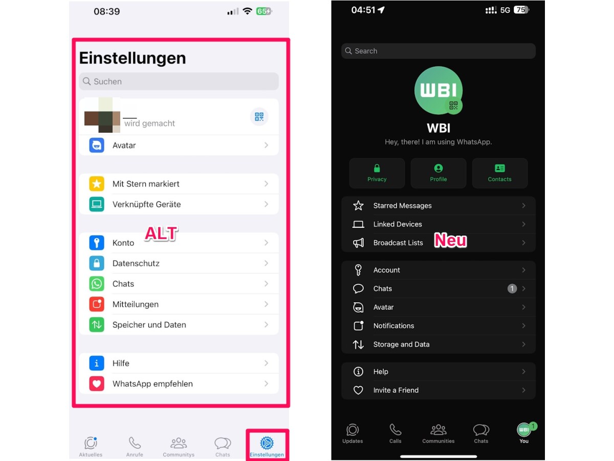 WhatsApp también está probando un nuevo diseño para la aplicación en iPhone.