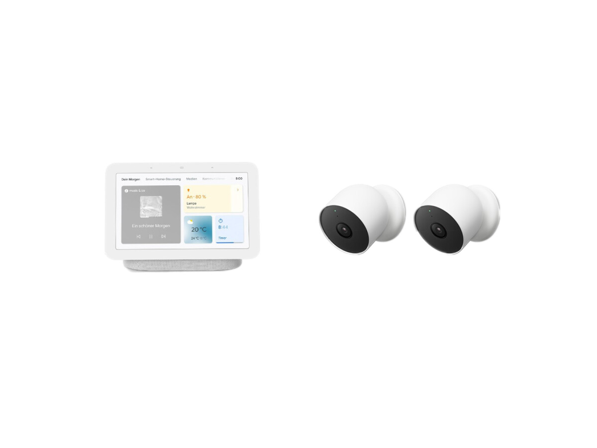 Google Nest Cam (con batería) paquete de 2 + Google Nest Hub gratis (2.ª generación)