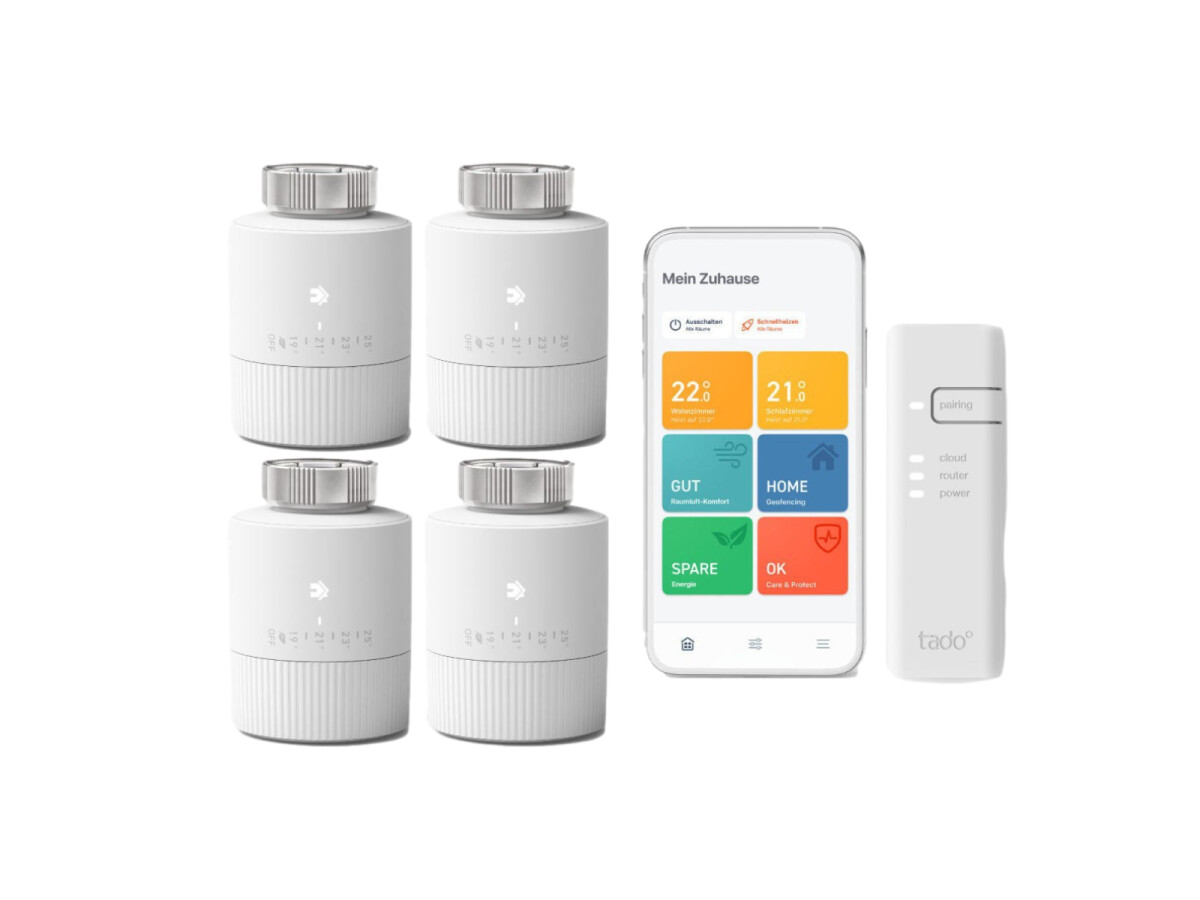 tado° Thermostat de Radiateur Intelligent Kit de Démarrage V3+ Basic avec 4 thermostats et Pont