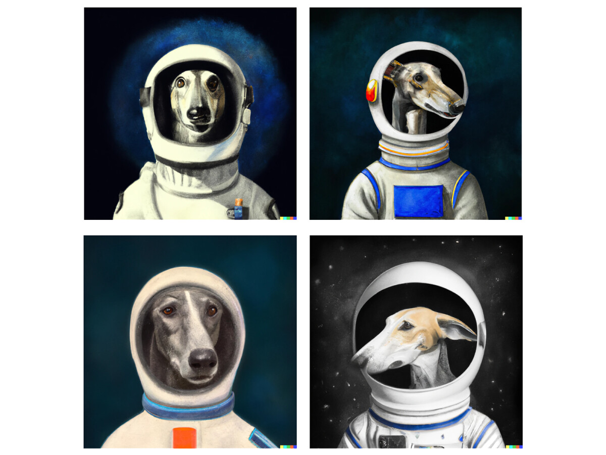 DALL-It's opinion too "paint a portrait of a greyhound as an astronaut"