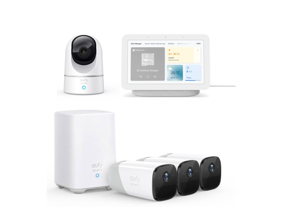 eufyCam 2 Pro 3+1 Kit camera set + Google Nest Hub (2nd generation) + free eufy Solo IndoorCam Pan & Tilt