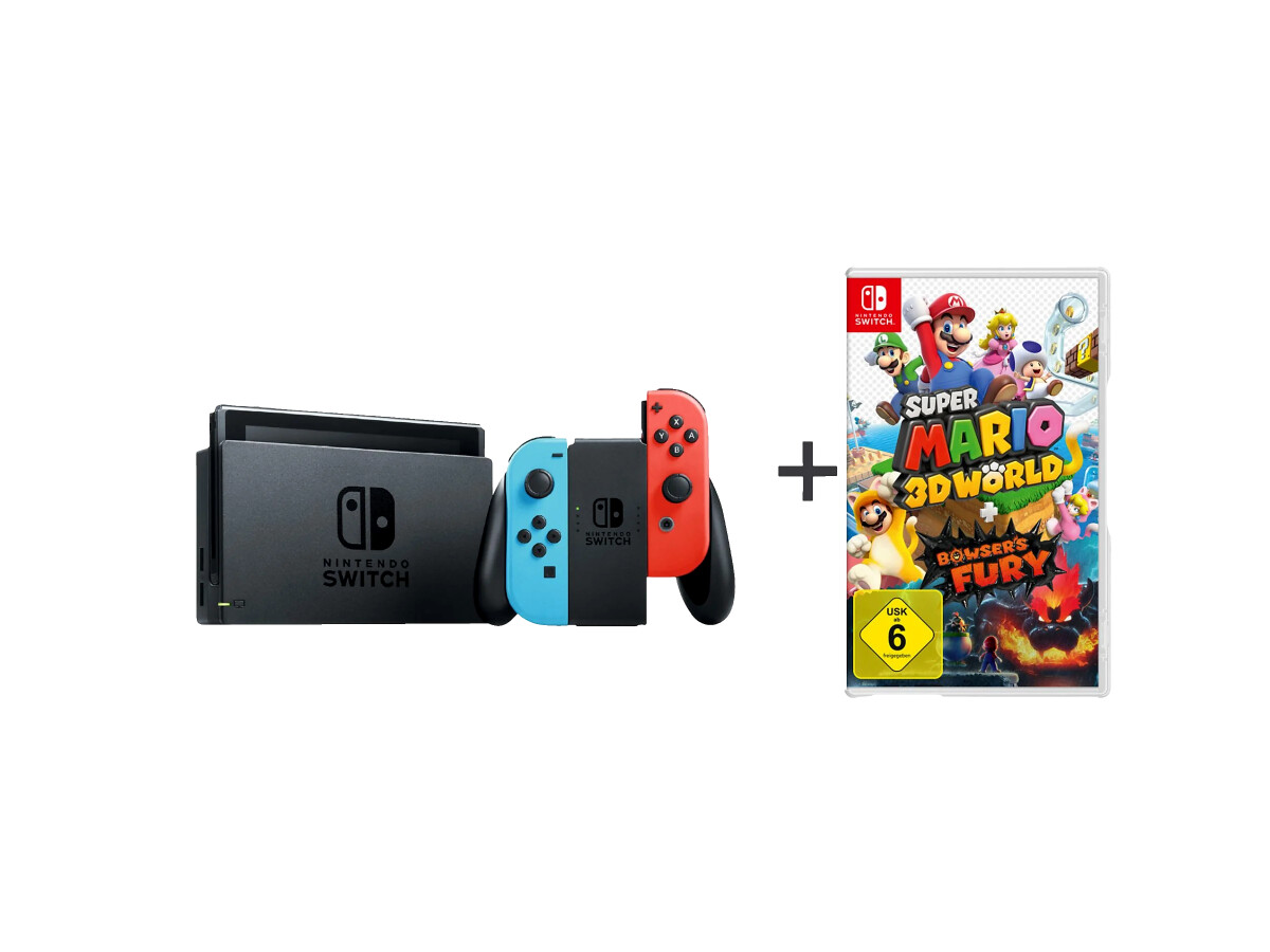 Nintendo Switch Rojo Neón/Azul Neón + Super Mario 3D World + Bowser's Fury