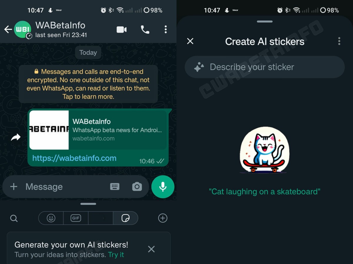 WhatsApp will soon allow you to generate your own stickers using AI using a button.