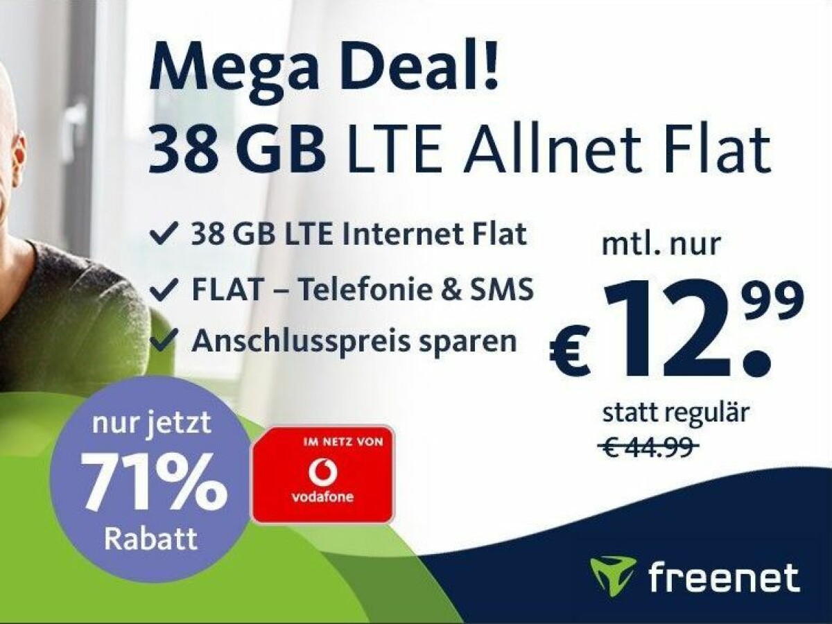 Tarifa plana Vodafone con 38 GB por 12,99 en freenet*