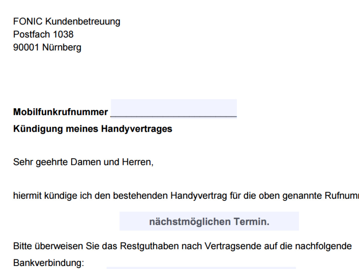 Formular Handyvertrag Bei Fonic Kundigen Download Netzwelt