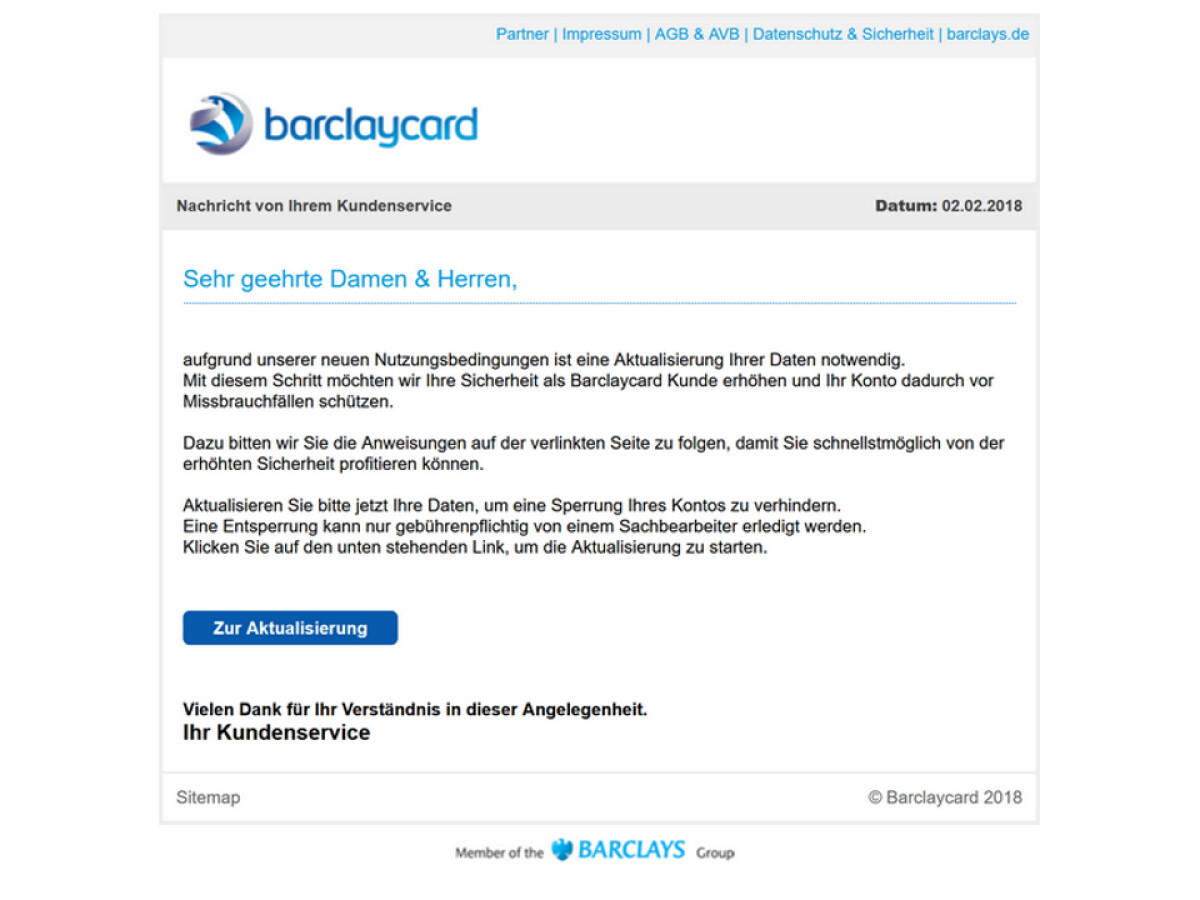 barclaycardphishing warnung vor aktuellen spammails