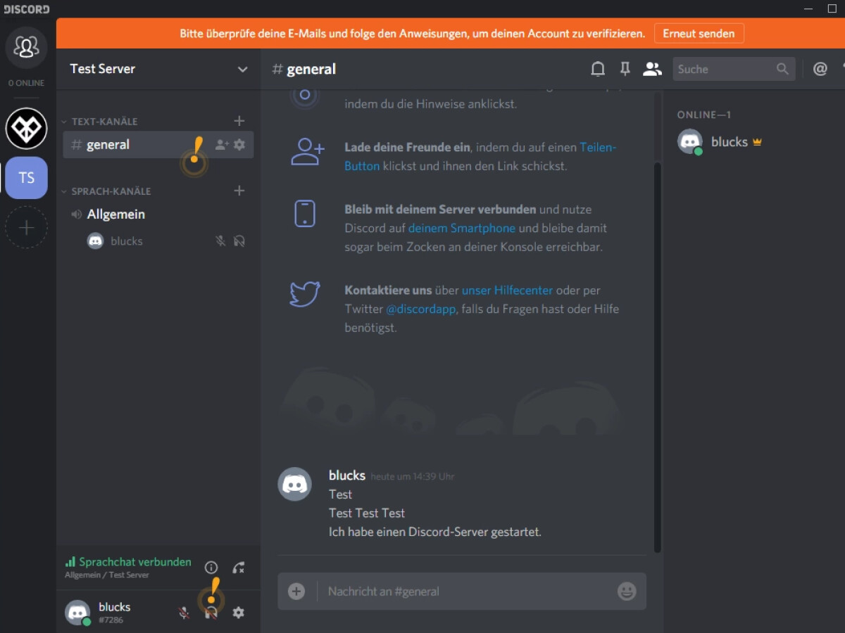 Die Bedienoberfläche von Discord teilt sich in Chat-Bereich, Freundesliste und der Übersicht eurer Kanäle.