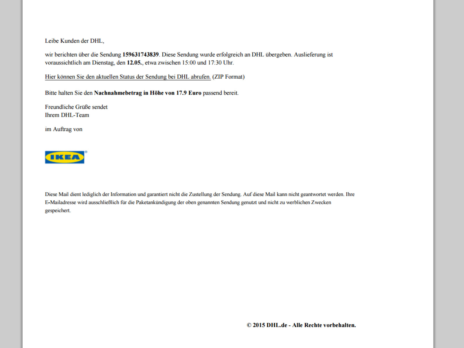 Dhl Gesch Gefalschte Dhl E Mails Diese Versionen Sind Aktuell Im Umlauf Netzwelt gefalschte dhl e mails diese