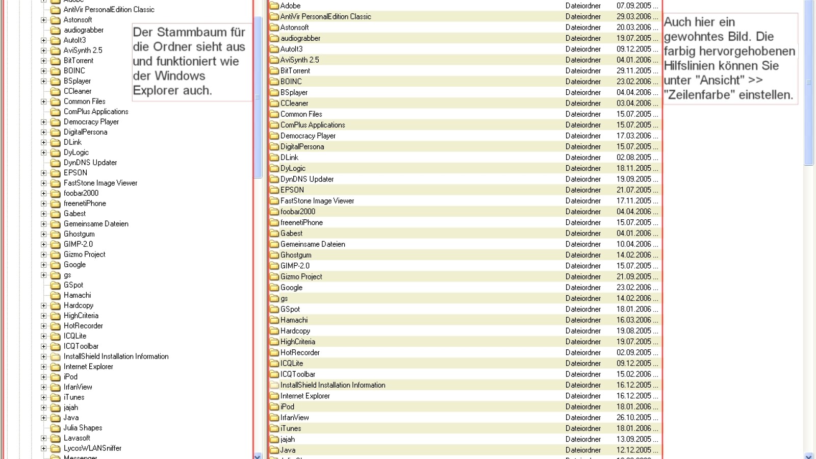 Die Benutzeroberfläche des A43 ähnelt dem Windows Explorer