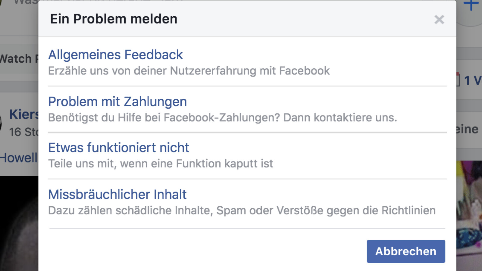 Facebook probleme melden