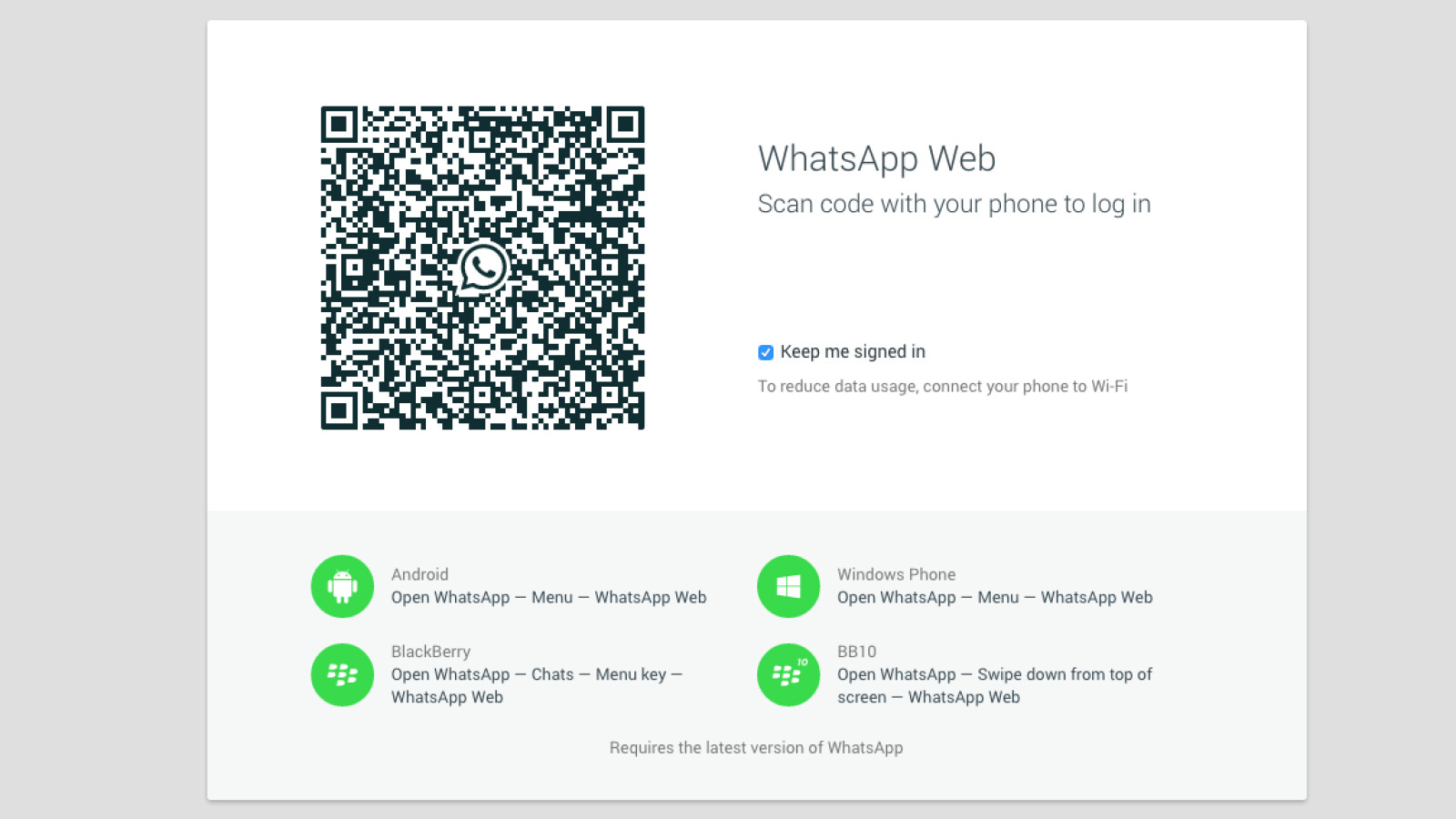 whatsapp web scan code with your phone to log in