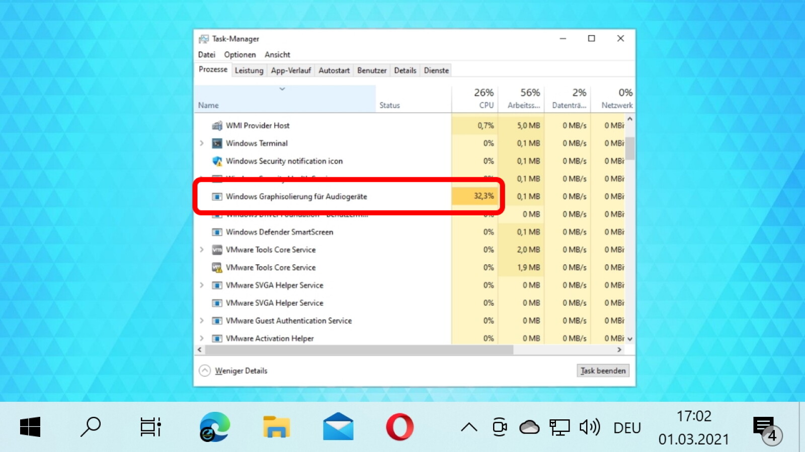 Windows 10: Aislamiento gráfico para uso de CPU de hardware de audio demasiado alto – ¿Qué hacer?