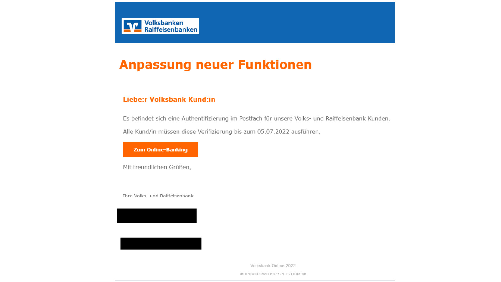 Diperlukan Tindakan: Verifikasi Email Phishing Volksbank Palsu