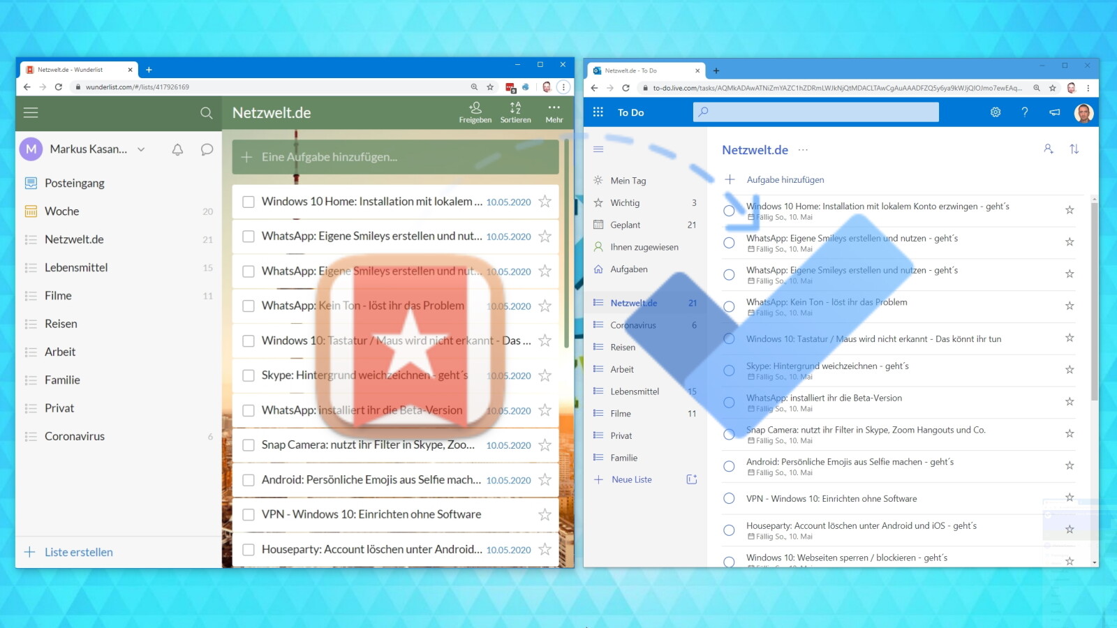 Von Wunderlist zu Microsoft ToDo umziehen So übertragt ihr eure Daten