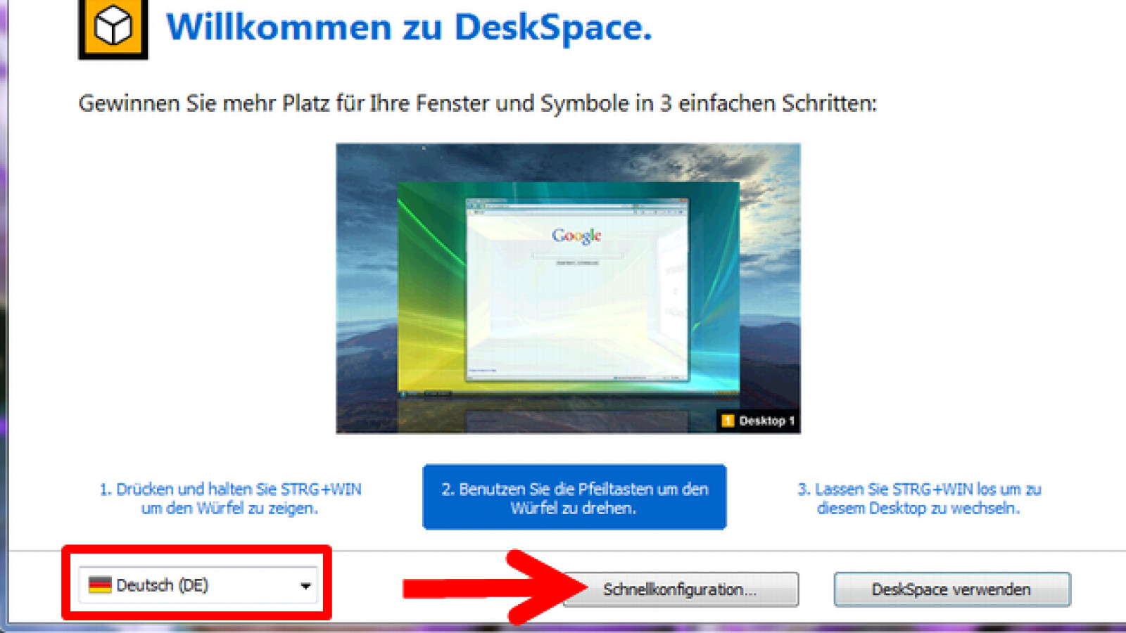 Schnellkonfiguration von DeskSpace NETZWELT