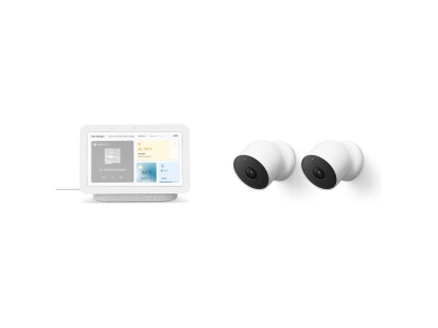 Google Nest Cam (con batería) paquete de 2 + Google Nest Hub gratis (2.ª generación)