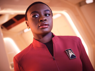 That's the crew off "Star Trek: Strange New Worlds": Celia Rose Gooding as Nyota Uhura.