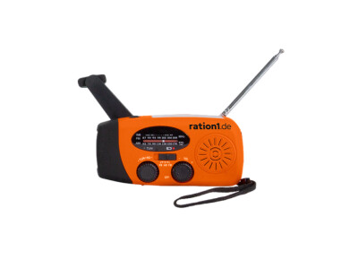 ration1 crank radio with LED flashlight and solar cell