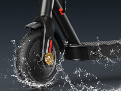 Los e-scooters iScooter están equipados con neumáticos robustos e impermeables.