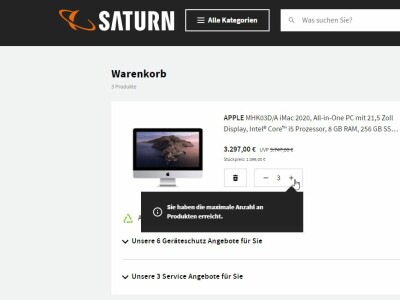 Saturn limits the maximum quantity sold by iMacs