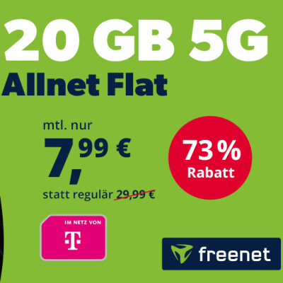 Telekom-5G-Kracher: Allnet-Flat mit 20GB Datenvolumen bei freenet zum Spottpreis abschließen