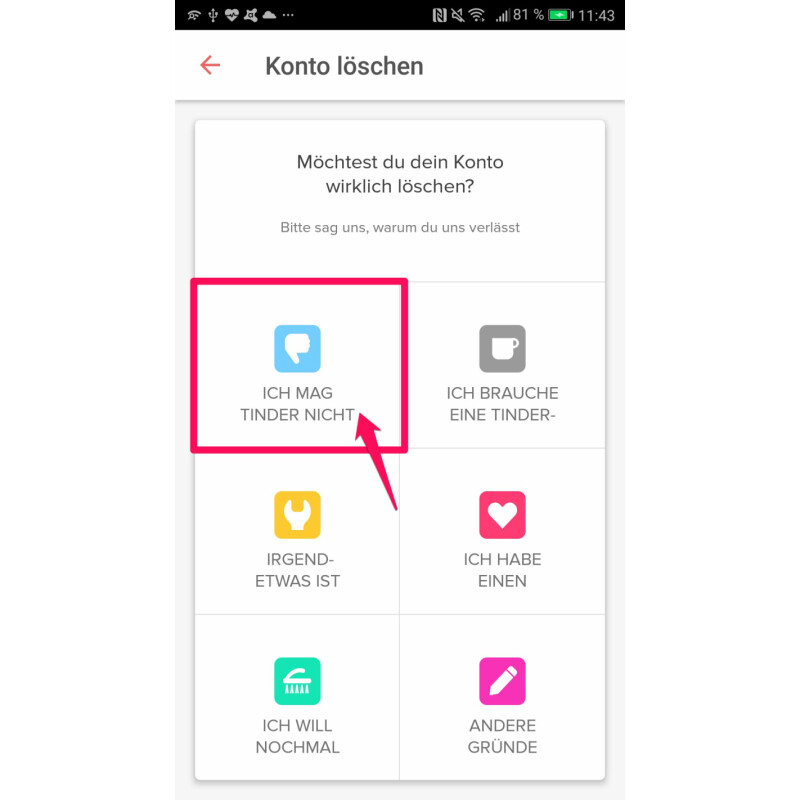 Tinder account löschen