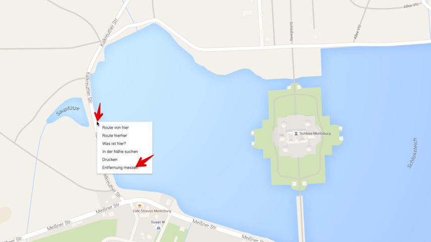 Google Maps: Entfernung zwischen zwei Punkten querfeldein vermessen