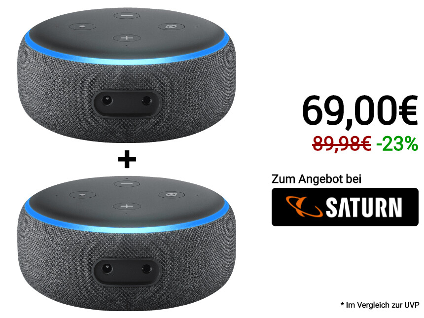 60MinutenDeal bei Saturn Amazon Echo DotDoppelpack zum