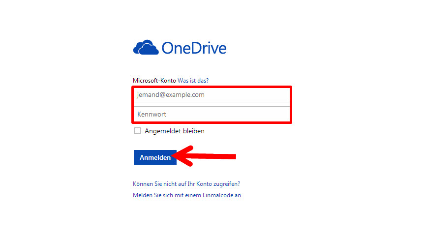 Log in to OneDrive with user data.