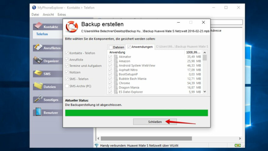 MyPhoneExplorer Datensicherung erstellen 7