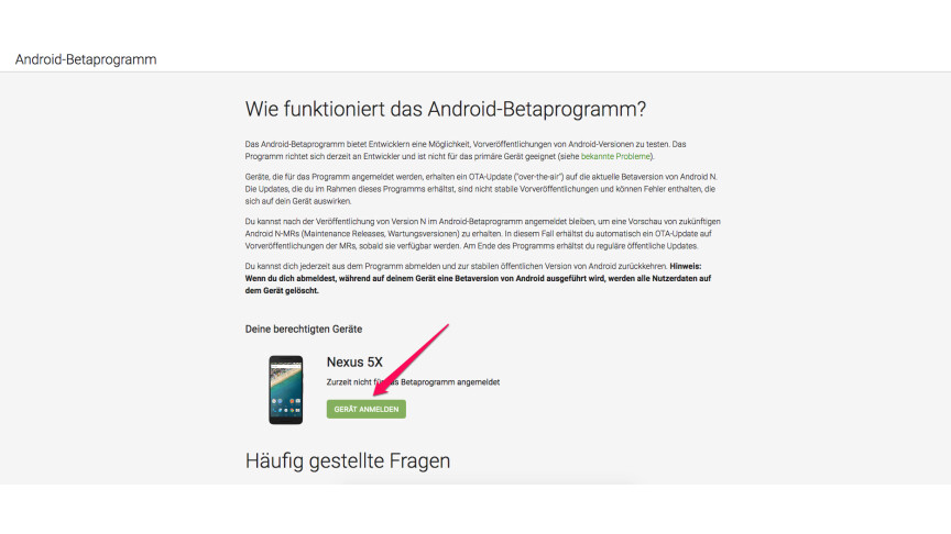Android beta registration