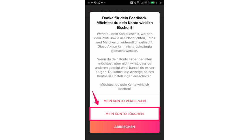 Tinder permanent löschen (3)