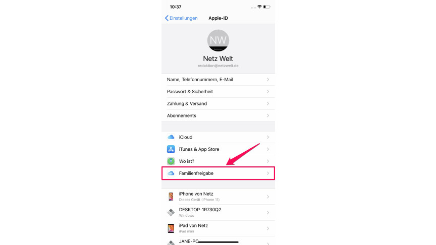 Apple iOS: Familienfreigabe einrichten  NETZWELT
