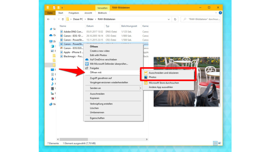 how can i see a picture preview on windows 10 in files