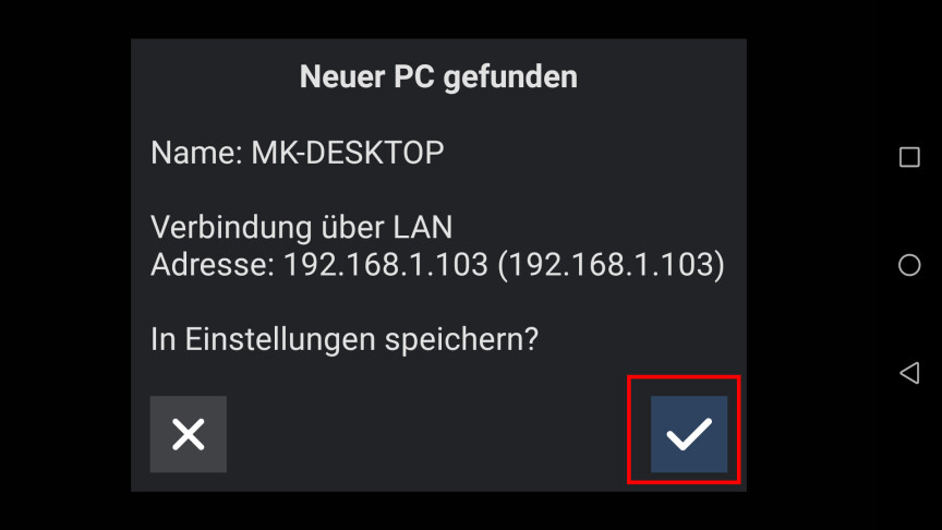 01.5 Android - TouchRemote - Verbindung speichern