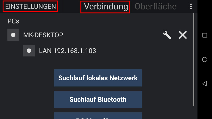 01.6 Android - TouchRemote - Verbindung