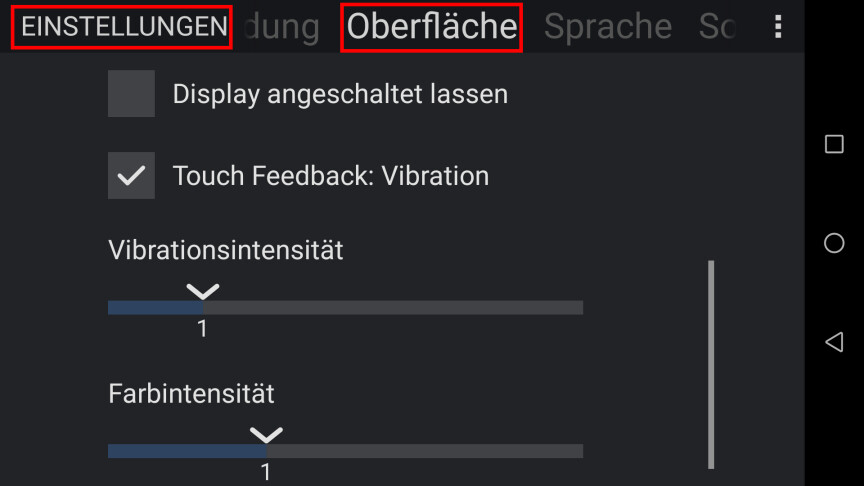 01.8 Android - TouchRemote - Oberfläche - Dauerbetrieb und Vibration