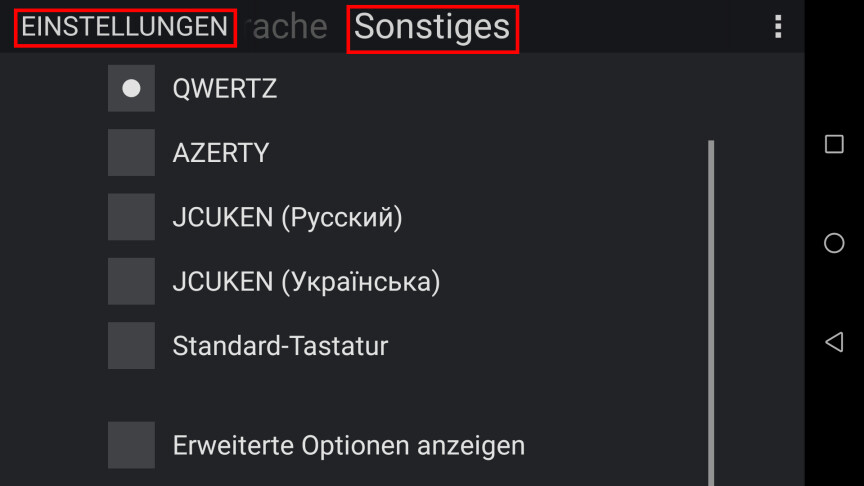 01.9 Android - TouchRemote - Sonstiges - Tastatur und erweiterte Optionen