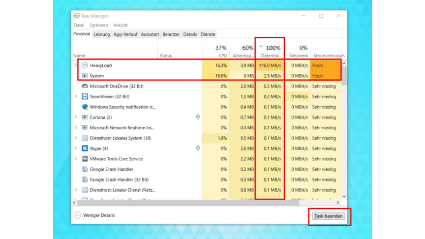 02.2 Widnows 10 - Task Manager - Disk Usage