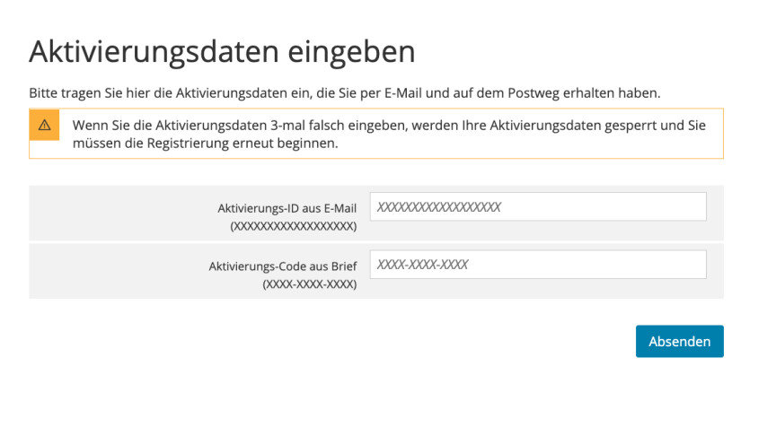 Activation of the certificate file at elster.de