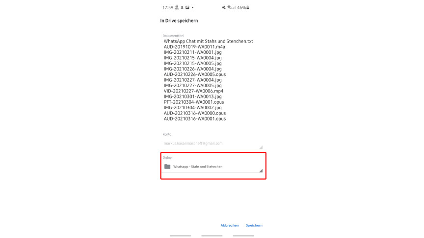 07 WhatsApp - Chat exportieren - In Drive spichern