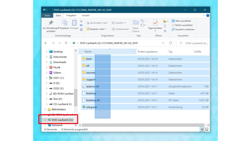 06 Windows 11 - Datei-Explorer - Windows 11-ISO gemountet als DVD