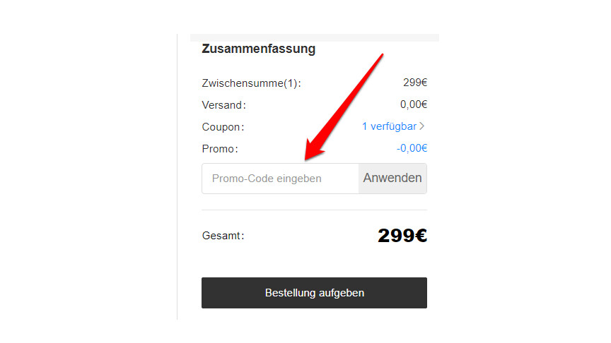 Enter your promo code in this field and confirm with "Use".
