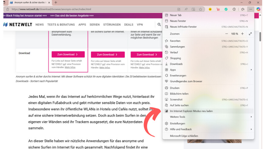 Microsoft Edge: So öffnet ihr Webseiten im Internet Explorer-Modus