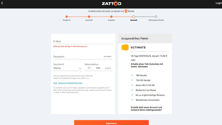 Zattoo kostenlos nutzen: Schritt 3