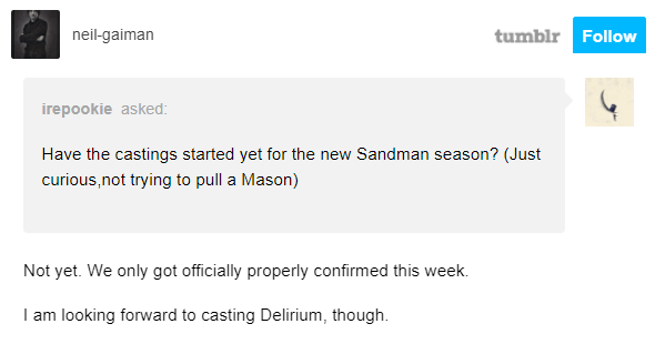 Sandman : Neil Gaiman révèle qu'ils jouent le rôle de Delirium.