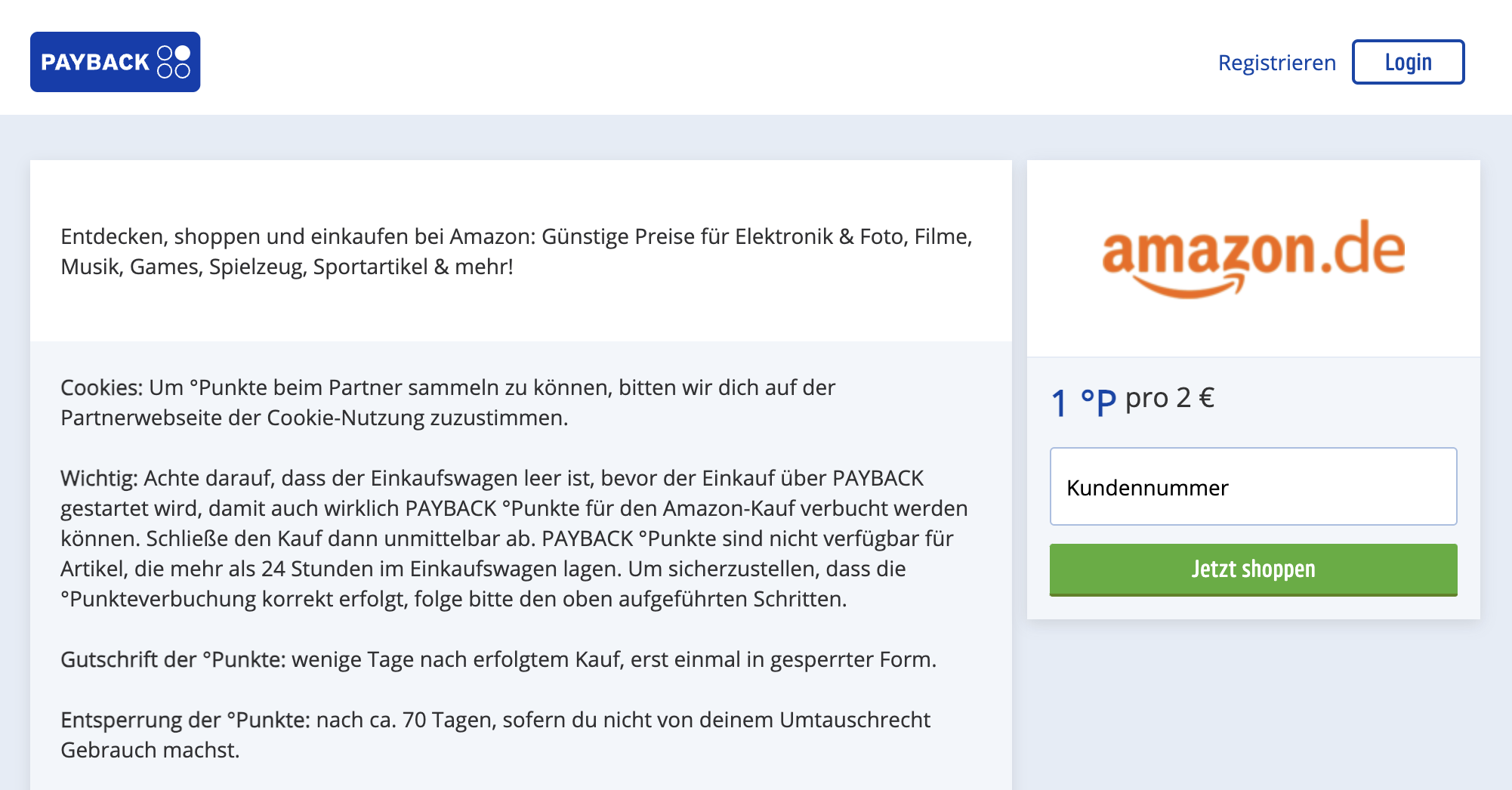 Über diese Payback Seite gelangst Du zu Amazon und kannst dort Punkte sammeln.